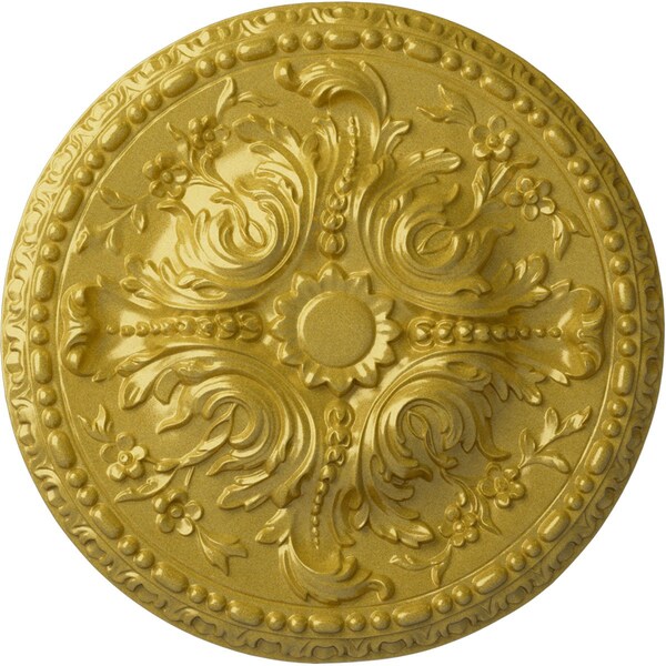 Ekena Millwork Amelia Ceiling Medallion (Fits Canopies up to 2 3/8"), Hand-Painted Rich Gold, 19 5/8"OD x 3/4"P CM20AMRGS - main